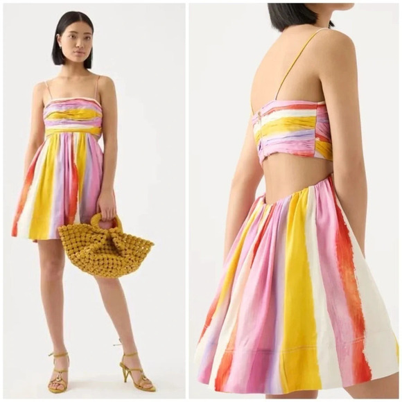 NWT AJE Aje Liza Ruched Baby Doll Dress in Aurora Stripe SZ AUS 14 US 10 - Picture 2 of 13